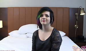Emo Kate lets a stranger sustain her tiny pussy in a hotel room.