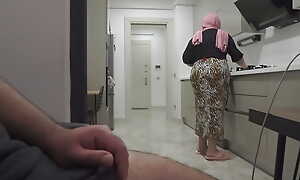 Objurgative jerking off while watching my Huge ass Hijab Maid.