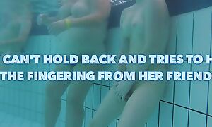 Crazy girl masturbates in a public pool coupled with tries to hide but I filmed her
