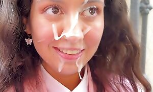 A cute student was fucked, cum on will not hear of feature and she went almost school covered in cum!
