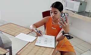 Horny stepdaughter masturbates while her stepmom Upper overhead the phone SQUIRTS - Porn in Spanish
