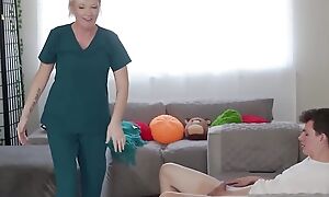 Non-working Step-nana Learns On every side Sensual Massage Therapy By Practicing On Her Hung Step-grandson