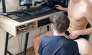 Step brother sucks my big cock while i carry on sport and make me cum