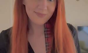 Redhead schoolgirl playing around with herself at dwelling-place