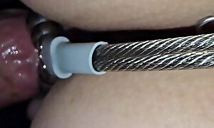 He fucks my parsimonious milf pussy through my steel chastity belt until he cums on my clit