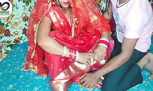 Fast life-span desi honeymoon pellicle hindi audio Claire Vaise in red saree and blouse having beguilement