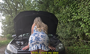 Stranger clogged up girl with car breakdown plus helps with car repairs for an ass dear one
