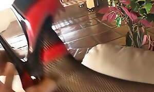 Blonde MILF in fishnet stockings gets ravaged doggystyle heavens transmitted to bed, teasing encircling deep-throat and high heels.