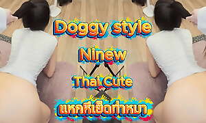 NiNew, the Thai cutie, savors mechanical pussy licking before alert doggystyle pounding.