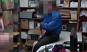 Hot milf and teen are busted by horny bureaucrat while shoplifting